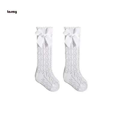 Infant Baby Girls Long Stockings Princess Solid Color Cute Bowknot Socks Spring Summer Thin Mesh Over-The-Knee Socks