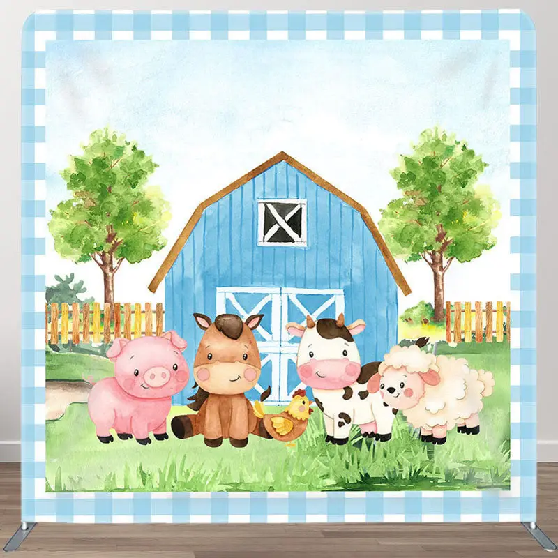 Aperturee Animals Blue House Fabric Backdrop Cover for Birthday - Aperturee