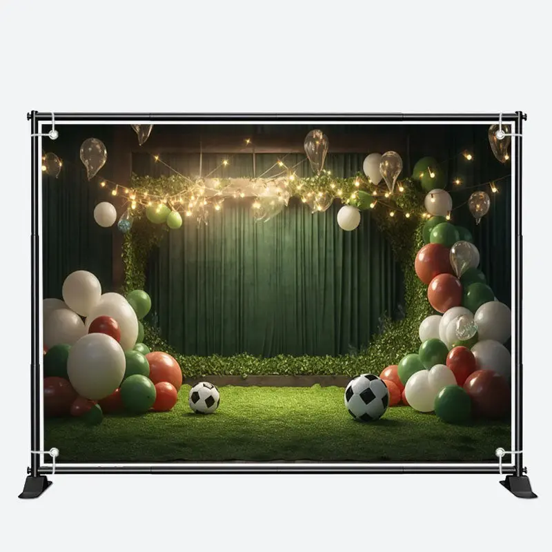 Balloon Football Green Birthday Cake Smash Backdrop - Aperturee