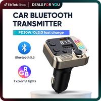 USB  Car Charger, dealsforyoudays, Bluetooth 5.3 FM Transmitter Car Adapter [Stronger Dual Mics & HiFi Deep Bass Sound] 30W P...