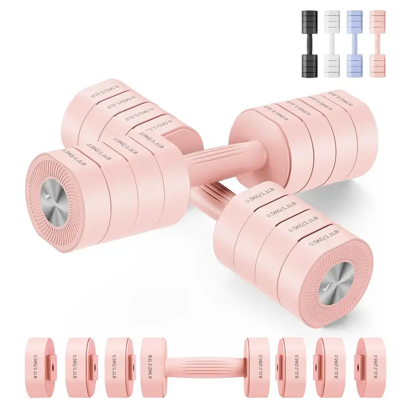 MERACH Adjustable Dumbbell Set, 4 in 1 Free Weights Dumbbells Each 2.2-8.8LBS Hand Weights for Women Soft Rubber Handle for H...