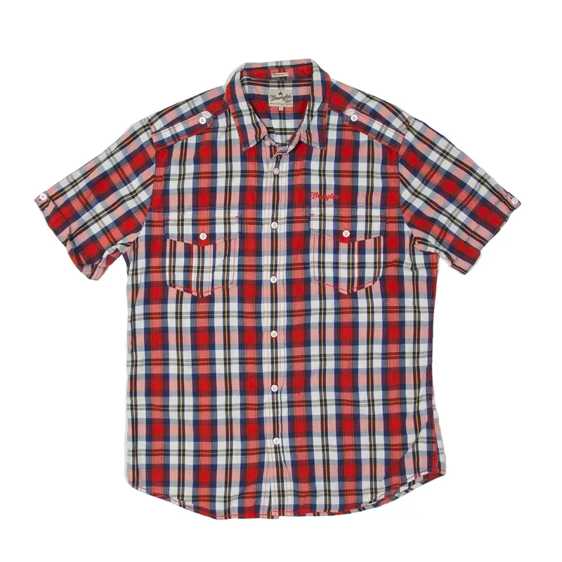 WRANGLER Regular Fit Authentic Life Proof Shirt Red Plaid Short Sleeve Mens XL