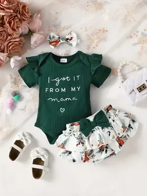 Baby Girl Ribbed Romper Dress Set with Headband, Stylish Infant for Summer, Cute Toddler Clothing for Girls, Outfits, Charmin...