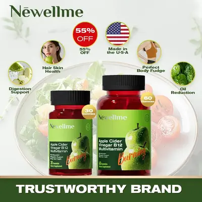 Apple Cider Vinegar Gummy Vitamins - Enriched with Vitamin B12, Suitable for Adults Aged 18+, 30g Single Item with Natural Ap...