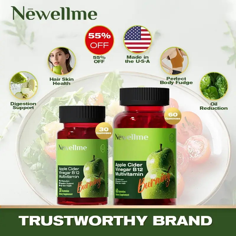 Apple Cider Vinegar Gummy Vitamins - Enriched with Vitamin B12, Suitable for Adults Aged 18+, 30g Single Item with Natural Ap...