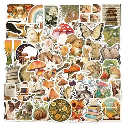 Vintage Aesthetic Sticker, 50pcs/set Cute Vintage Sticker, Journal Graffiti Sticker for DIY Luggage Laptop Skateboard Motorcy...