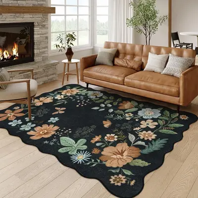 Floral Pattern Bedside Rug, 1 Count Non-slip Soft Floor Mat, Household Thickened Easy To Clean Rug for Living Room Bedroom