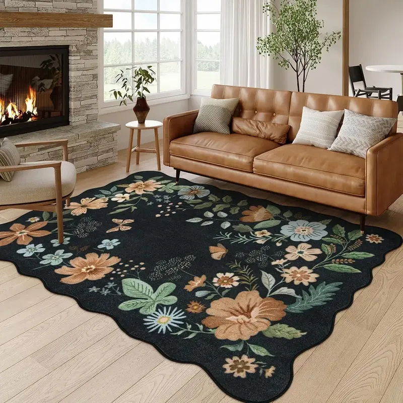 Floral Pattern Bedside Rug, 1 Count Non-slip Soft Floor Mat, Household Thickened Easy To Clean Rug for Living Room Bedroom