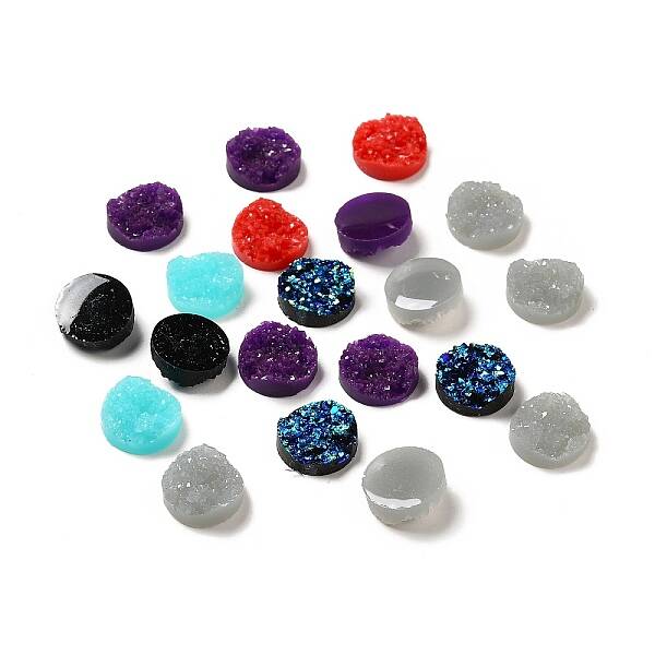 Mixed Flat Round Drusy Resin Cabochons