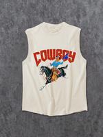 Men's Regular Fit Graphic Cowboy & Letter Print Tank Top, Casual Comfy Sleeveless Top for Summer, Fashion Men's Clothes for D...