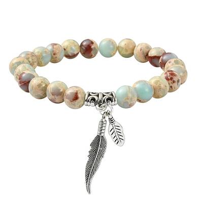 Synthetic Imperial Jasper Round Beaded Stretch Bracelets