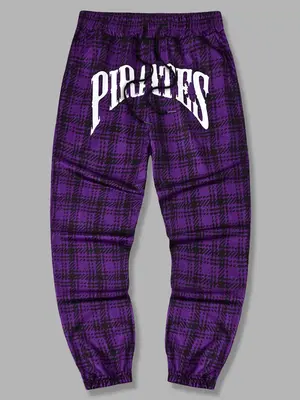 Men's Plaid & Letter Print Drawstring Waist Sweatpants, Menswear Casual Soft Comfortable Jogger Pants for Spring & Fall, Pant...