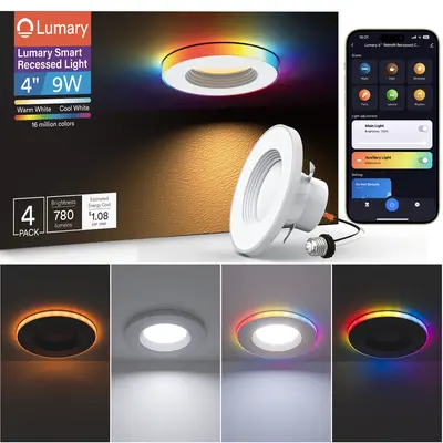 Lumary Smart RGBAI Can Light with Gradient Accent Night Light 4 inch 9W 780lm, 4 pcs