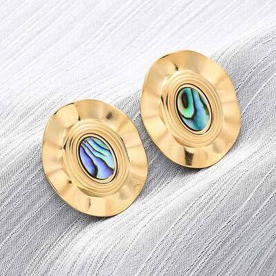 304 Stainless Steel Natural Paua Shell Stud Earrings