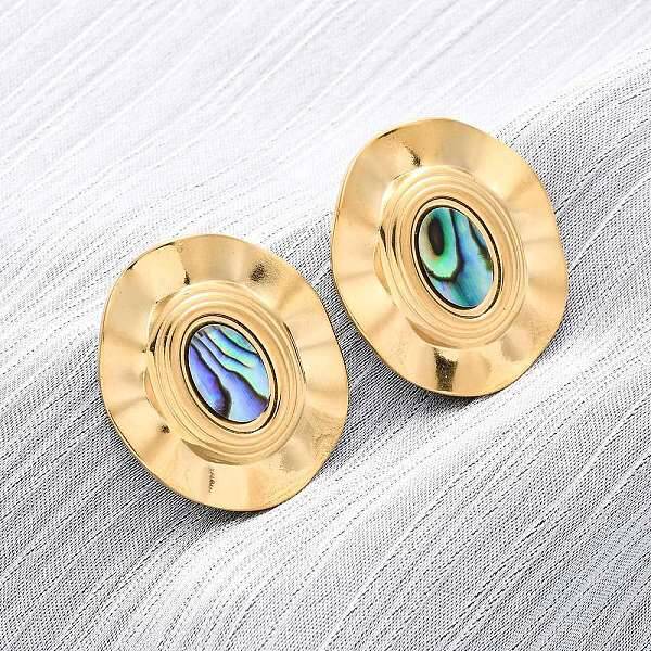 304 Stainless Steel Natural Paua Shell Stud Earrings