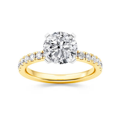 Troy Two Tone Round Lab Grown Diamond Engagement Ring | 18K Yellow Gold 3 3/8 CT. TW.