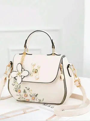 Women's Fashionable Butterfly Design Handbag, Elegant Floral Pattern Embroidering Design Crossbody Bag for Daily Used, Casual...