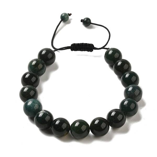 12.5mm Round Natural Moss Agate Braided Bead Bracelets for Women Men