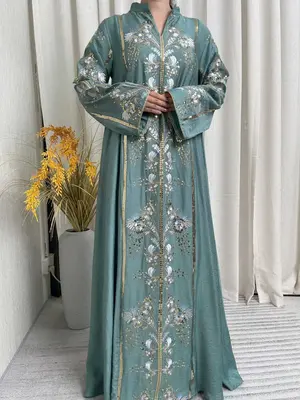 Women's Muslim Abaya Dress, Elegant Loose-Fit Woven Fabric, All-Season Islamic Clothing, High-Quality Dubai Style, Best-Selli...