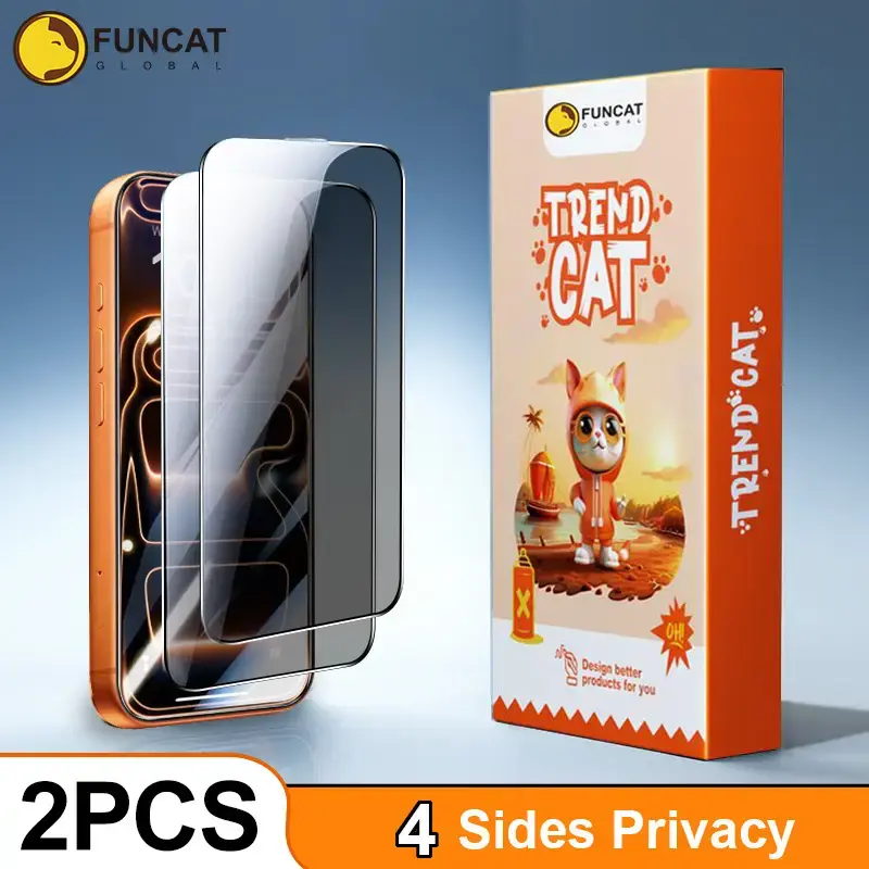 FUNCAT GLOBAL <2PCS>FULL Privacy Screen Protector [4 Sides Privacy]. Screen film for iPhone 17/16/15/14/13/12 [LEFT, RIGHT, U...