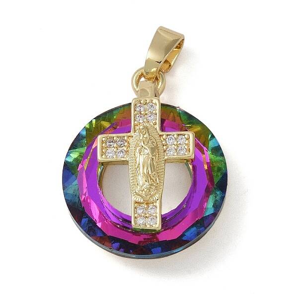 Brass Micro Pave Cubic Zirconia with Glass Pendents