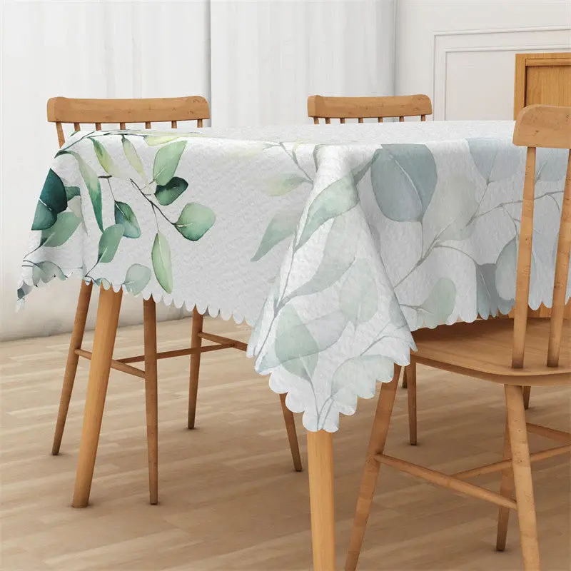 Light Ink Green Color Leaves Rectangle Tablecloth - Aperturee