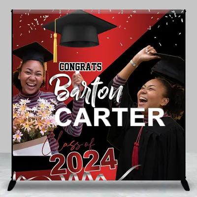 Red Black Class 2024 Custom Congrats Grad Backdrop - Aperturee