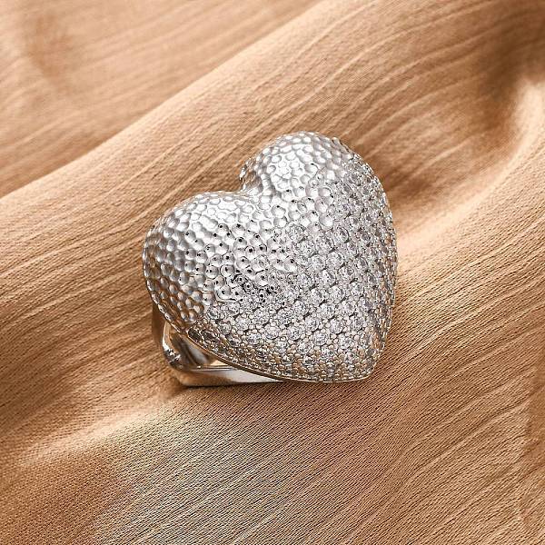 Brass Micro Pave Cubic Zirconia Adjustable Open Cuff Rings for Women