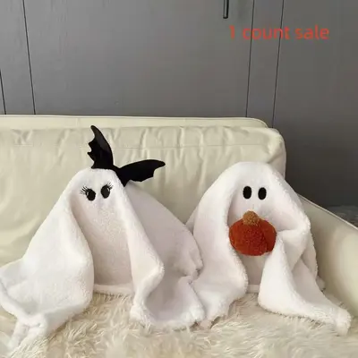 Ghost Shaped Throw Pillow, 1 Count Cute Warm Ghost Sofa Pillow with Pumpkin & Bowknot, Holiday Home Decoration Cushion Pillo...