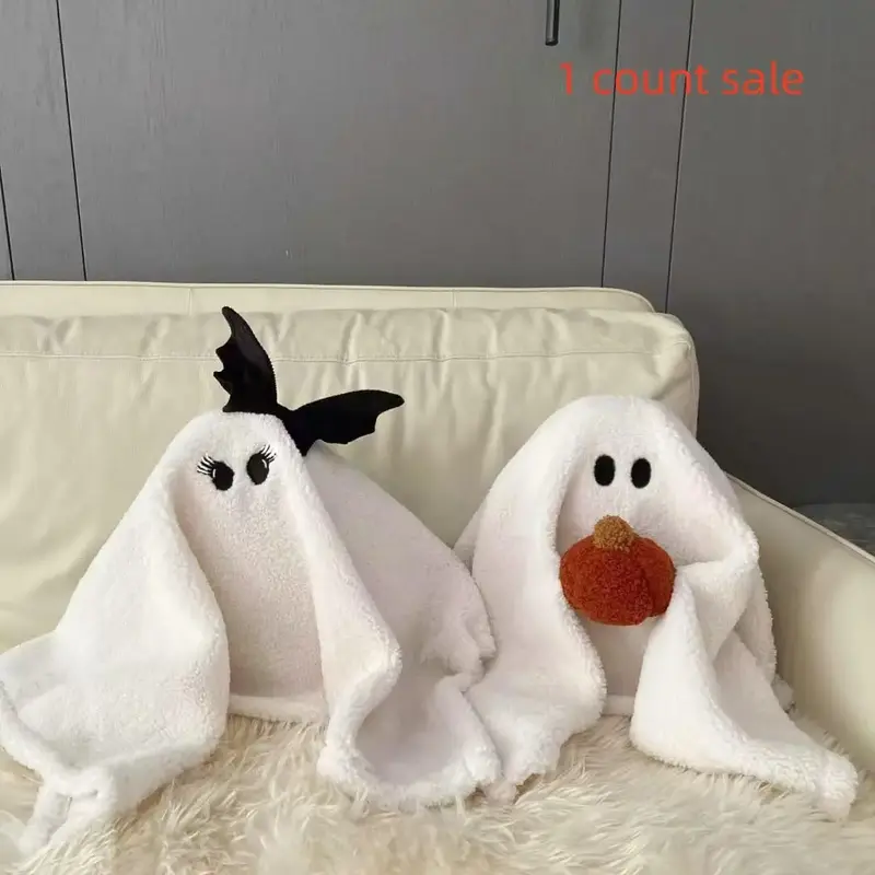 Ghost Shaped Throw Pillow, 1 Count Cute Warm Ghost Sofa Pillow with Pumpkin & Bowknot, Holiday Home Decoration Cushion Pillo...
