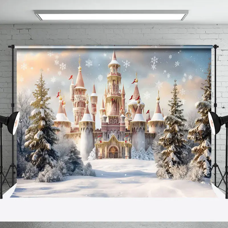 Aperturee Luxury Castle Snowflake Trees Christmas Backdrop - Aperturee