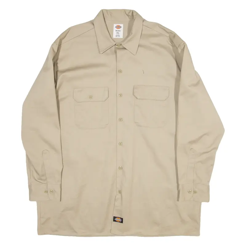 DICKIES Mens Worker Shirt Beige Long Sleeve XL