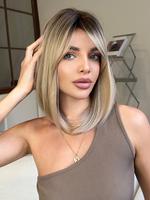16 Inch Short Straight Wigs for Women, 2024 Gorgeous Fluffy Wigs with Bangs, Synthetic Full Machine Wigs for Party, Streetwea...