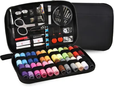 Thread Sewing Kit - 24 Pcs Thread Sewing Supplies, Spools, Needles & Scissors in Black Storage Bag for Beginners, Emergencies...
