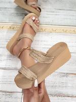 Women's Boho Braided Design Slide Sandals, 1 Pair Casual Trendy Wedge Espadrilles Shoes Sandals, Summer 2024 Fashion Two Stra...