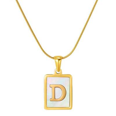 Stainless Steel Snake Bone Chain Alphabet Necklace with Shell Pendant