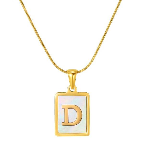 Stainless Steel Snake Bone Chain Alphabet Necklace with Shell Pendant