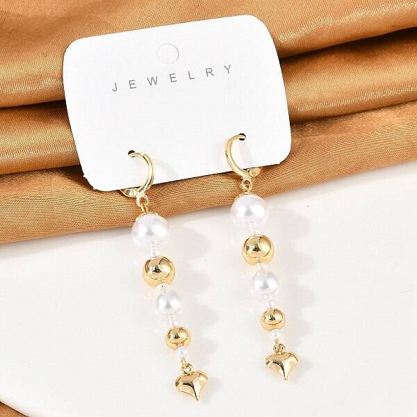 Brass ABS Plastic Pearl Tassel Hoop Earrings