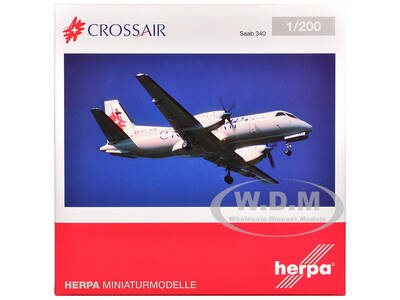 Saab 340 Commercial Aircraft Crossair (HB-AKN) White with Tail Graphics 1/200 Diecast Model Airplane by Herpa
