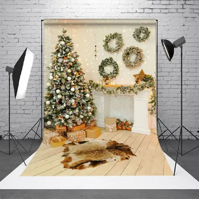 Aperturee Warm Room Wreath Fireplace Tree Christmas Backdrop