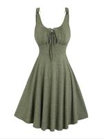 Women's Plain Lace Up Tie Front Tank Dress, Casual Fitted Sleeveless O-ring A Line Dress for Summer, Dresses for Women, Ladie...