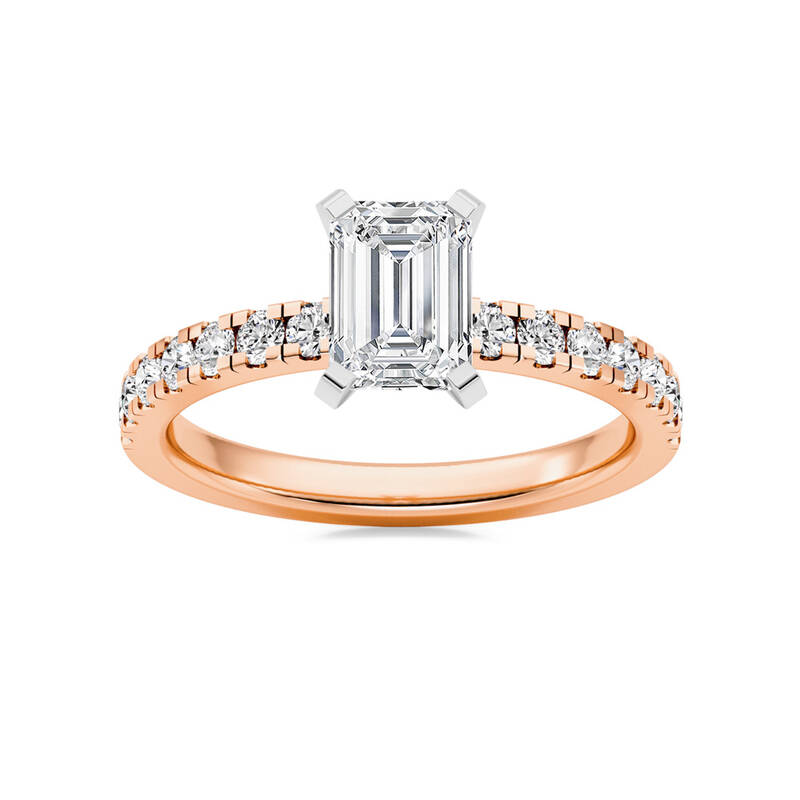 Troy Two Tone Emerald Cut Lab Grown Diamond Engagement Ring | 14K Rose Gold 3 7/8 CT. TW.