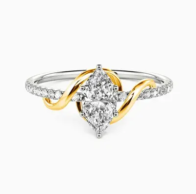 10K Two-Tone Gold Marquise Cut Diamond Engagement Ring D Color VVS-VS Clarity 3EX IGI Certified