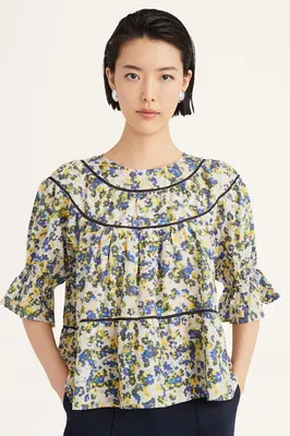 Blouse 152n53lp Sol Print Blue-Floral-Print | Color: BLUE FLORAL PRINT | Size: S
