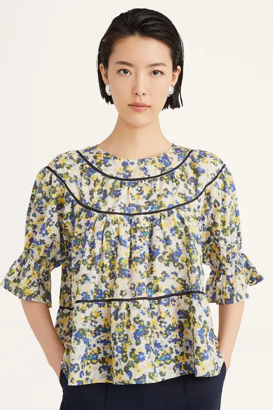 Blouse 152n53lp Sol Print Blue-Floral-Print | Color: BLUE FLORAL PRINT | Size: S