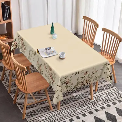 Aperturee Elegant Beige Pale Pink Green Flowers Tablecloth, 52x70 Inch, 30.82 USD, rectangle tablecloths, ZJY04691-A