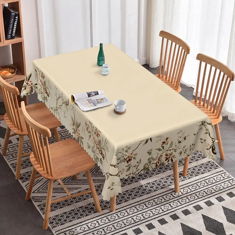 Aperturee Elegant Beige Pale Pink Green Flowers Tablecloth, 52x70 Inch, 30.82 USD, rectangle tablecloths, ZJY04691-A