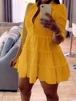 Women's Plain Button Front Frill Trim Roll Up Sleeve Shirt Dress, Elegant Fashion Casual Collared Short Dress for Daily Outdo...
