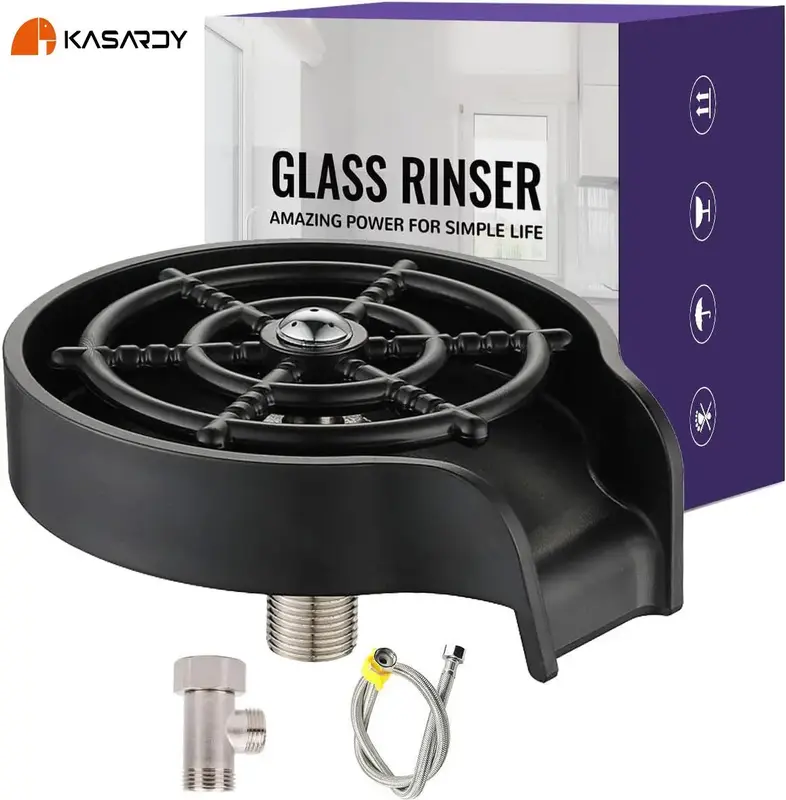 Kasardy Glass Rinser Cup Washer for Sink, Matte Black Cup Rinser High-Pressure Automatic Cup Cleaner Glass Washer for Kitchen...
