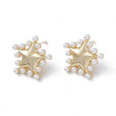 Long-Lasting Plated Brass Stud Earrings with Plastic Pearl for Women